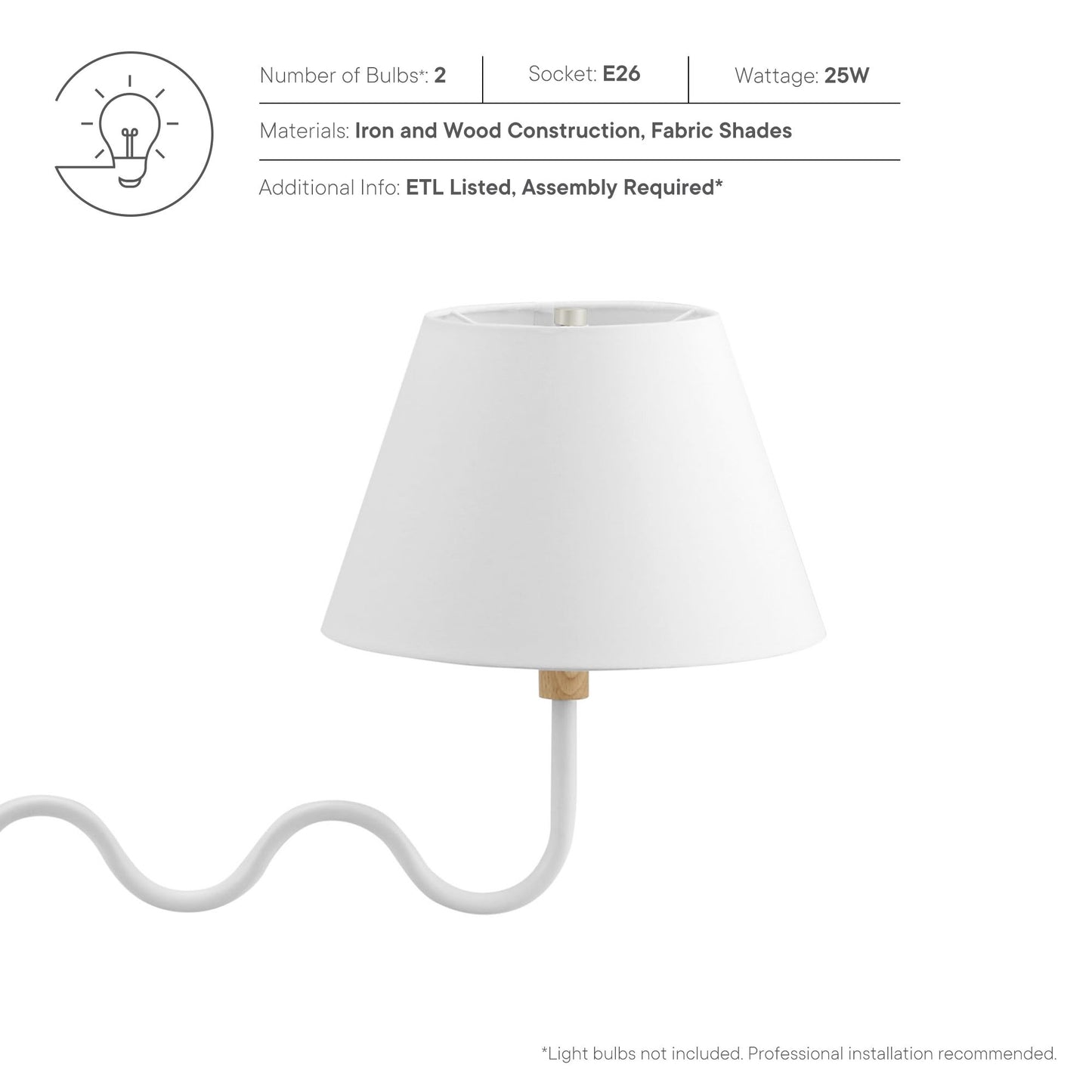 Modway - Sunlit Squiggle 2-Arm Pendant Light by Modway  Lighting Ceiling Lamps White - EEI-6882-NAT-WHI