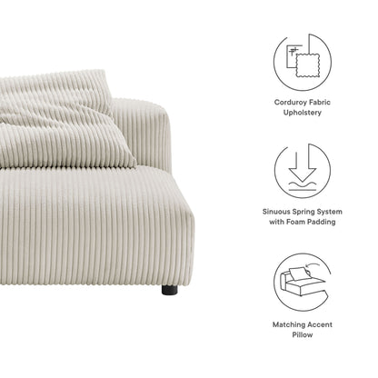 Almond corduroy armless chair with ribbed upholstery in a modern lounge setting.