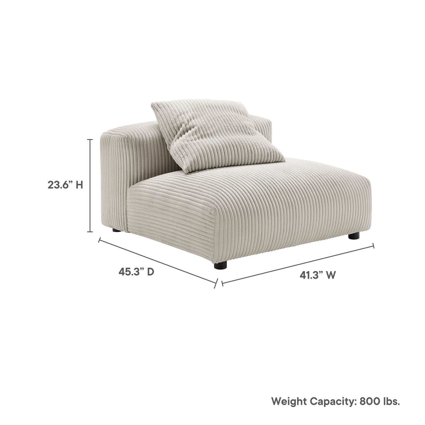 Almond corduroy chaise/ottoman with backrest & two cushions, low legs, 41.3W x 45.3D x 23.6H.