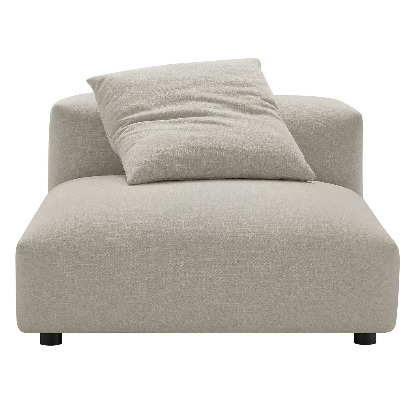 Brown linen-look fabric modular sofa with a matching back pillow, modern low-profile lounge seating.