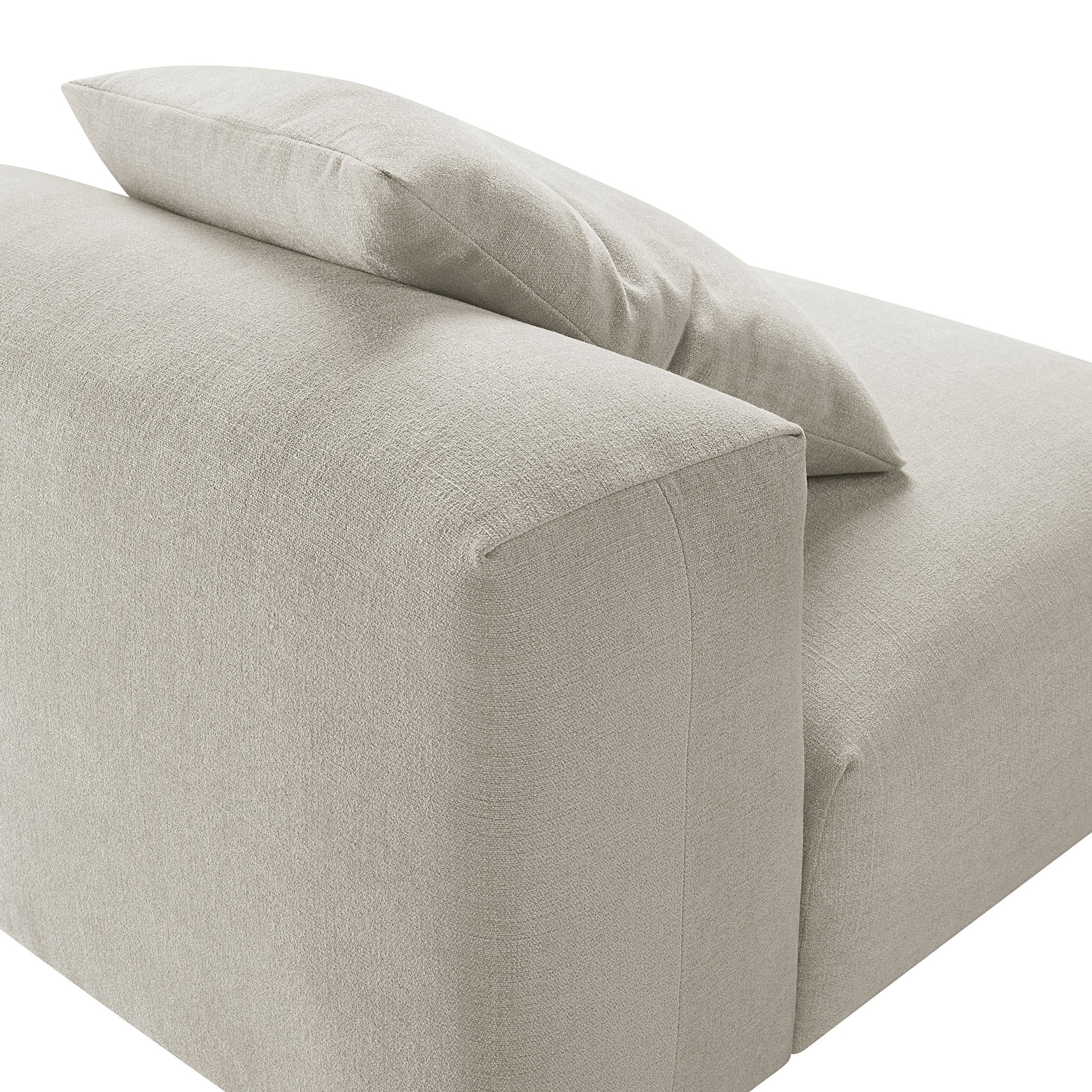 Brown fabric armless modular chair with clean lines and a back cushion for modern living room seating.