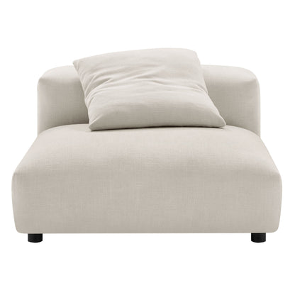 Gray fabric armless chair and ottoman set with wide seats; chair has a single loose cushion and low black feet.