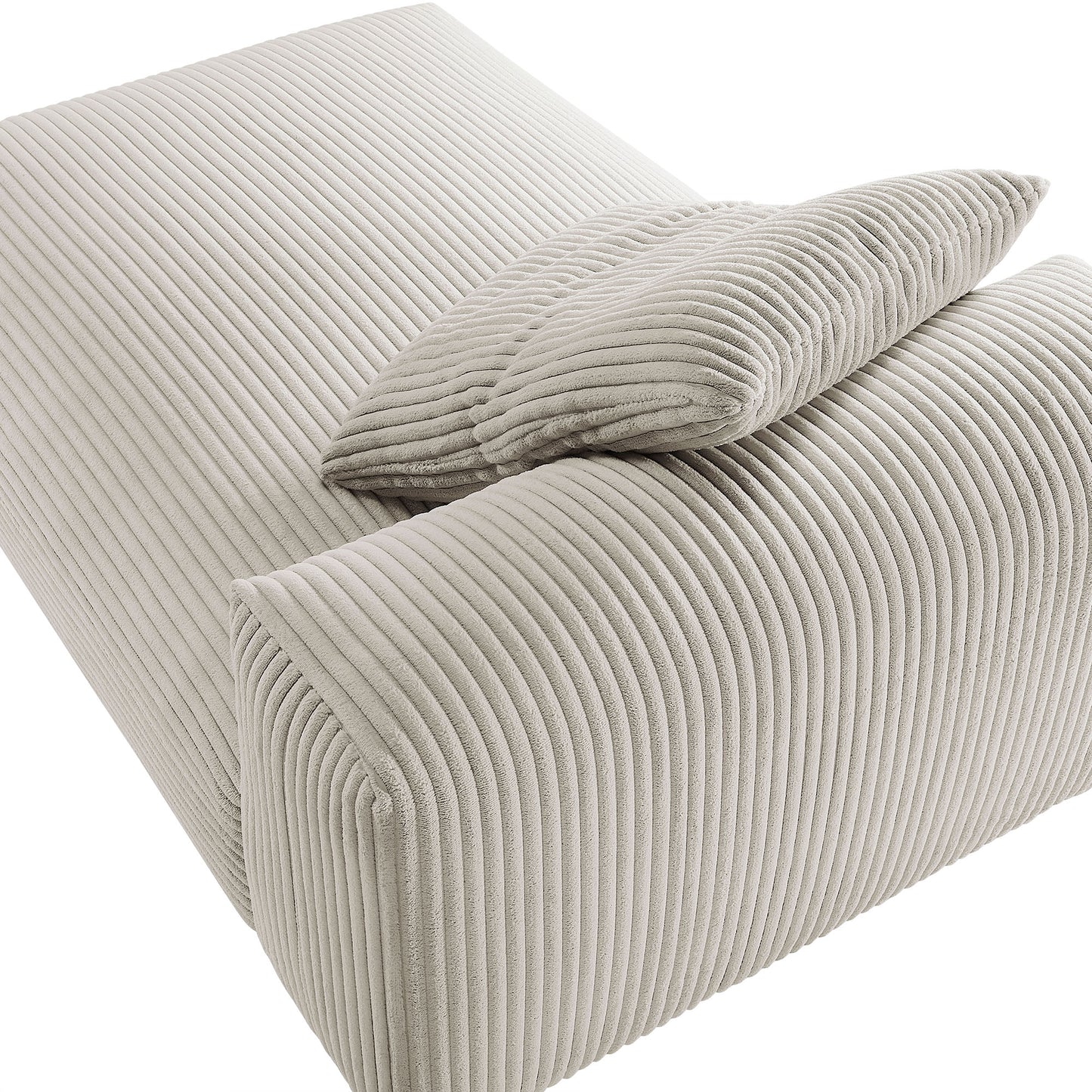 Brown modular corduroy upholstered armless chaise lounge with a matching rectangular pillow