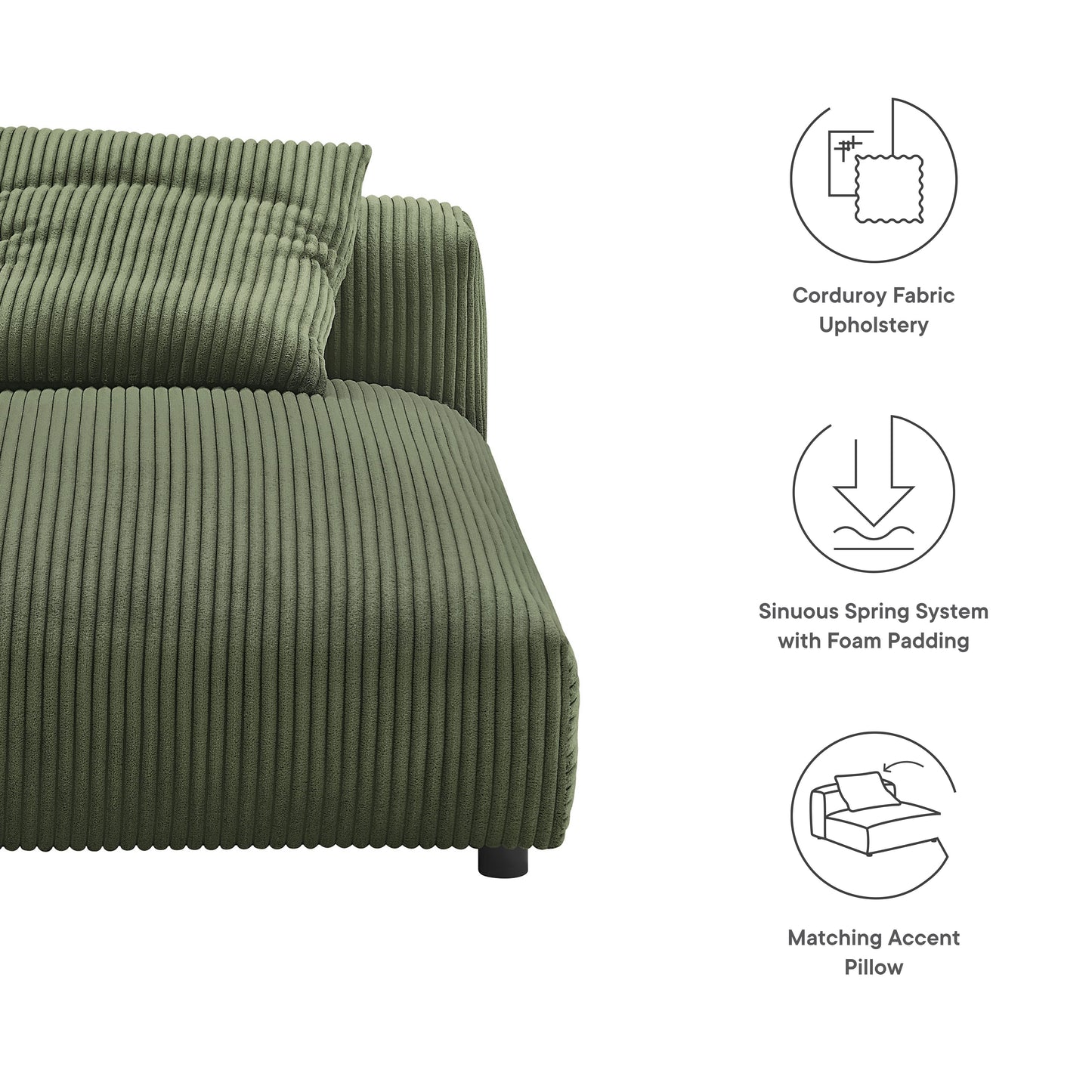 Modway - Solace Modular Corduroy Upholstered Armless Chaise Lounge by Modway  Living Room Sofas and Armchairs Green - EEI-6886-FRN