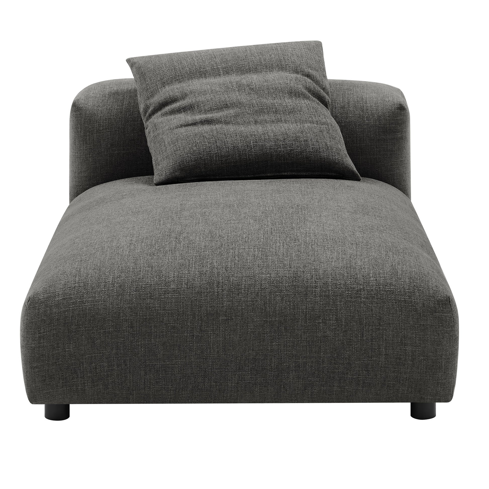 Charcoal gray fabric armless chaise lounge with a coordinating cushion.