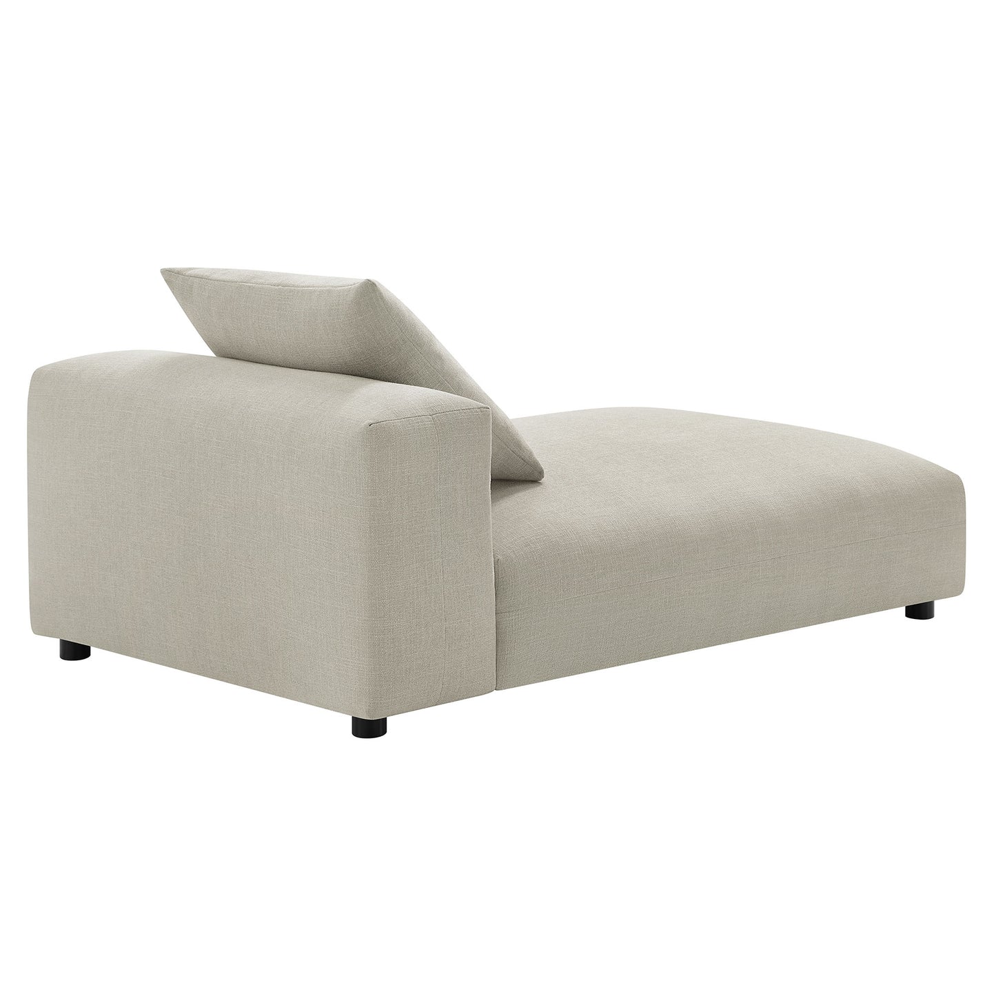 Brown upholstered fabric armless chaise lounge with low back and matching cushion, minimalist modern design.
