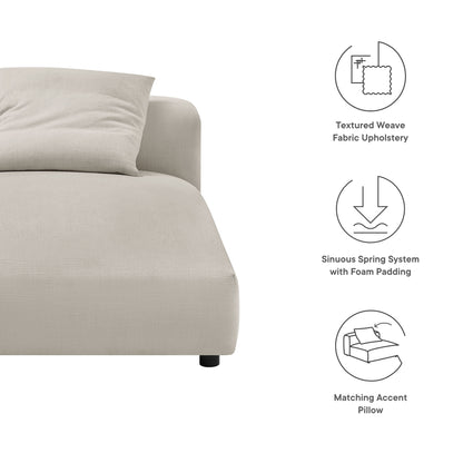 Gray textured fabric modular armless chaise lounge with foam-padded cushions.