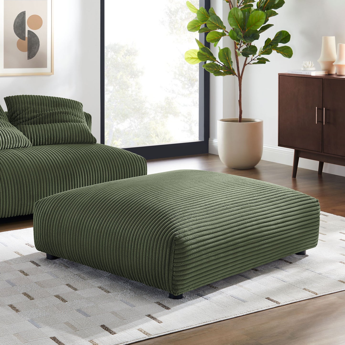 Modway - Solace Modular Corduroy Upholstered Ottoman by Modway  Living Room Sofas and Armchairs Green - EEI-6888-FRN