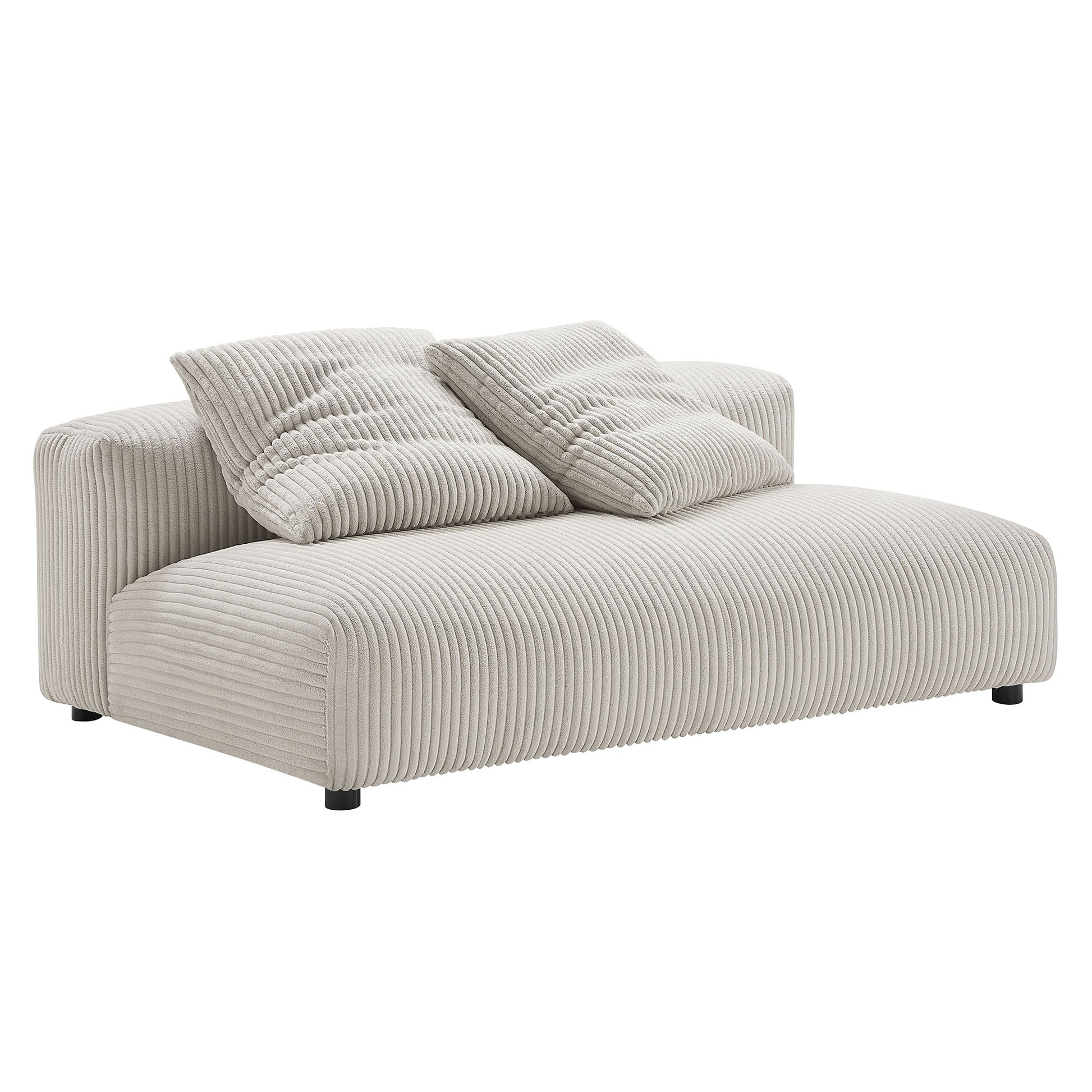 Almond corduroy armless loveseat with ribbed texture and two matching cushions for modern lounge seating.