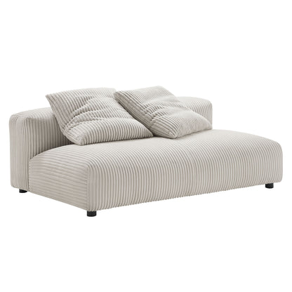 Almond corduroy armless loveseat with ribbed texture and two matching cushions for modern lounge seating.