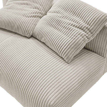 Two brown corduroy throw pillows with vertical ribbed texture on a plush loveseat.