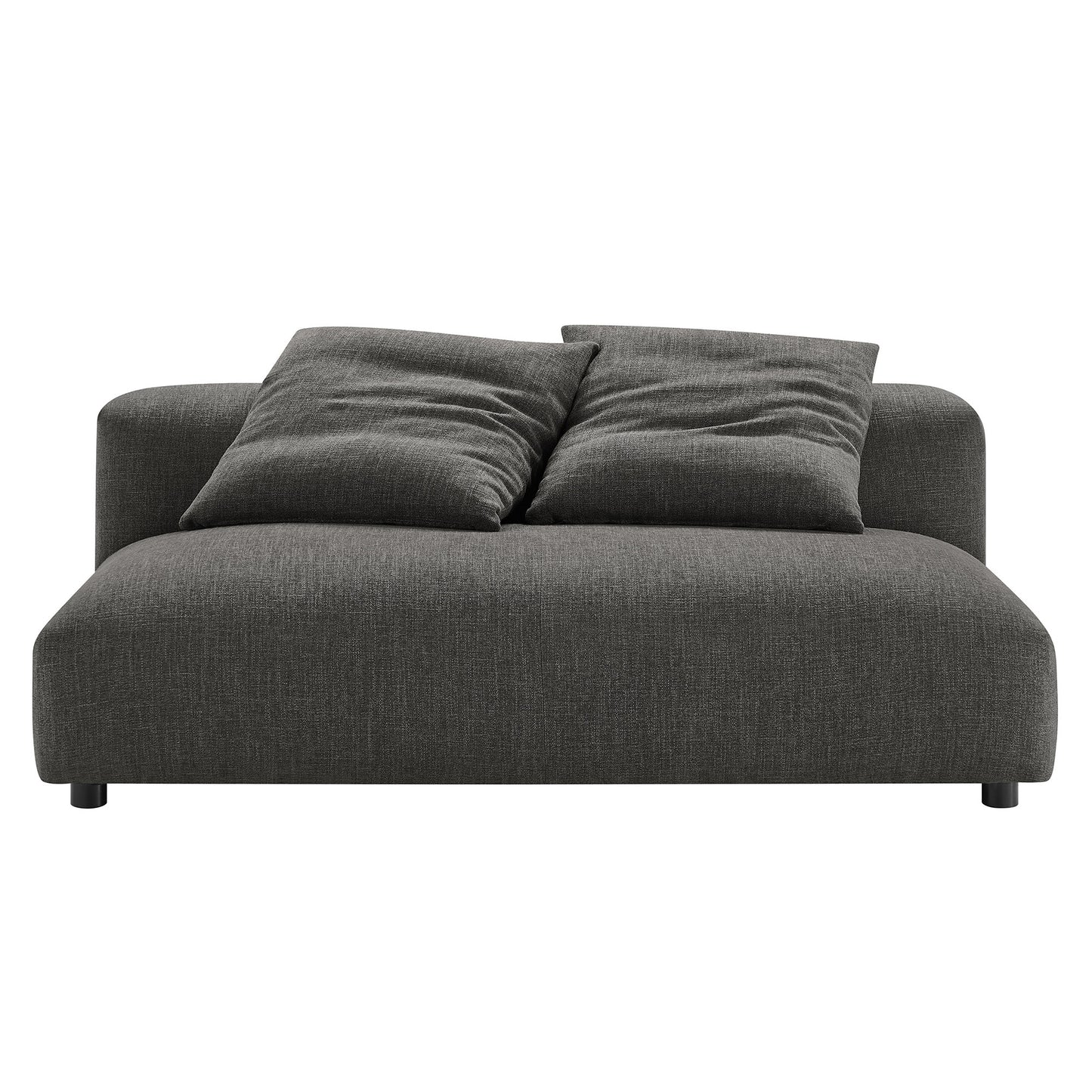 Charcoal gray fabric armless loveseat with ottoman; modular upholstery seating set.
