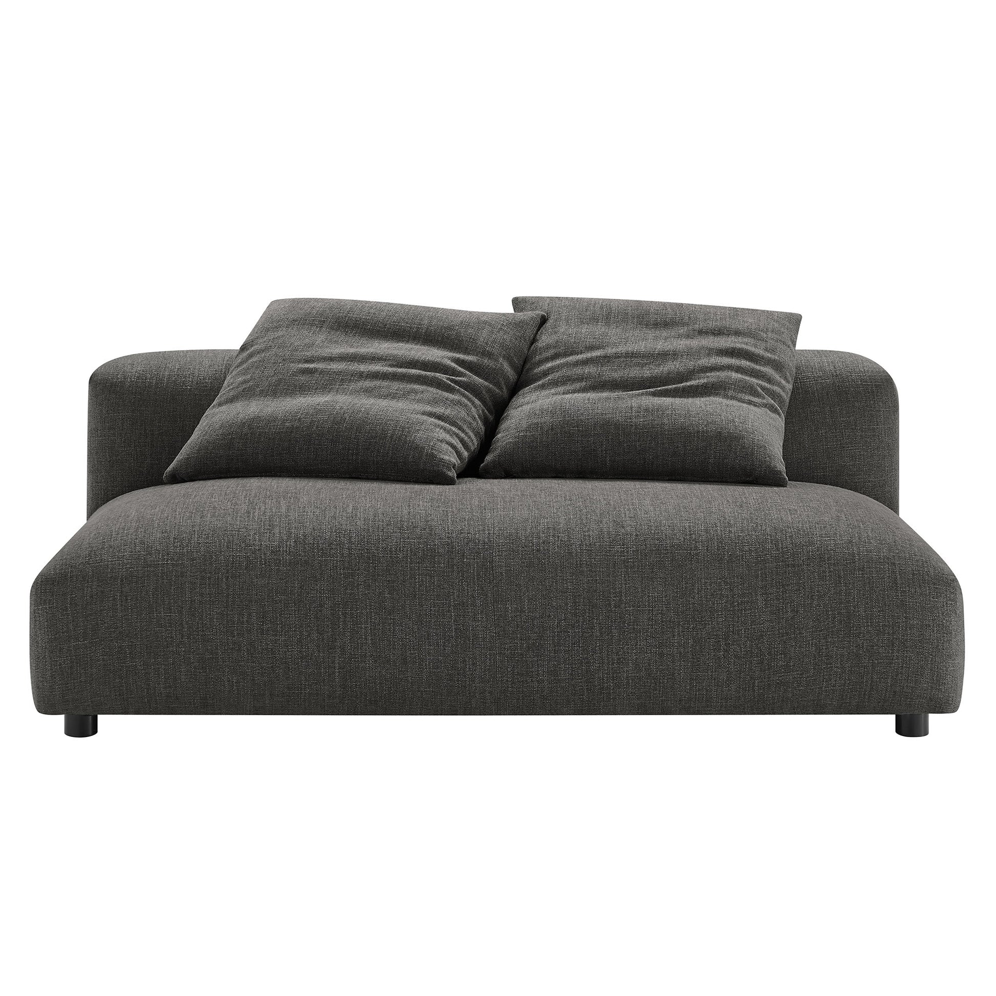 Charcoal gray fabric armless loveseat with ottoman; modular upholstery seating set.