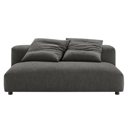 Charcoal gray fabric armless loveseat with ottoman; modular upholstery seating set.