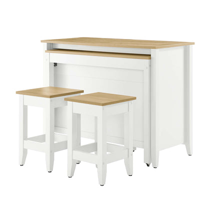 Modway - Garland 3-Piece Kitchen Island and Stool Set by Modway  Bar and Dining Dining Sets White - EEI-6894-OAK-WHI