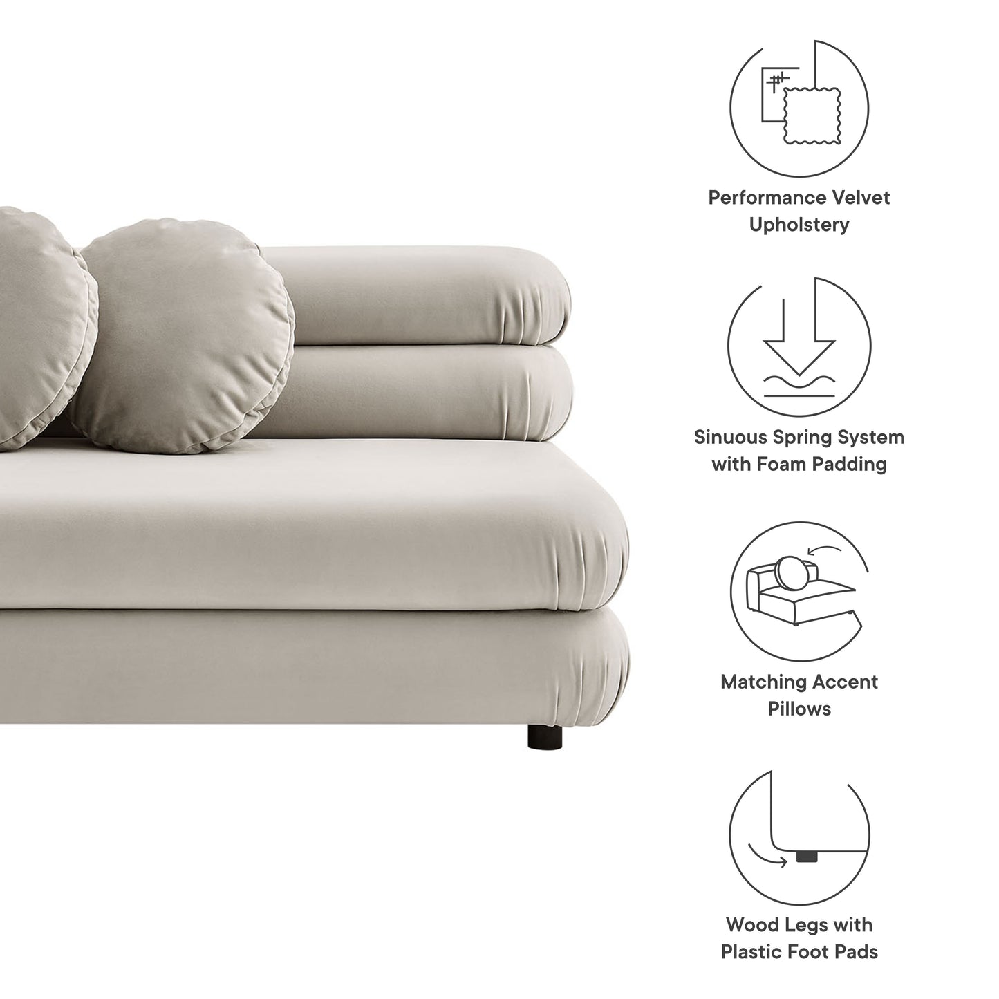 Modway Outlet Jubilee Modular Performance Velvet Armless Loveseat by Modway  Living Room Furniture Almond - EEI-6897-ALM