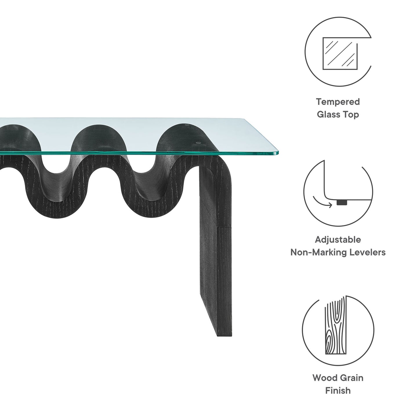 Modway - Ondine Glass Top Coffee Table by Modway  Living Room Tables Black - EEI-6900-BLK