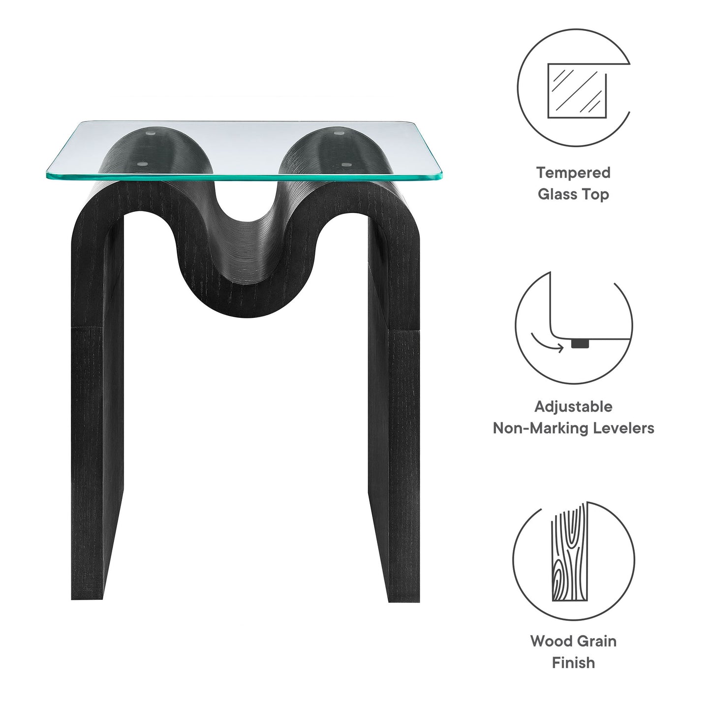 Modway - Ondine Glass Top Side Table by Modway  Living Room Tables Black - EEI-6902-BLK