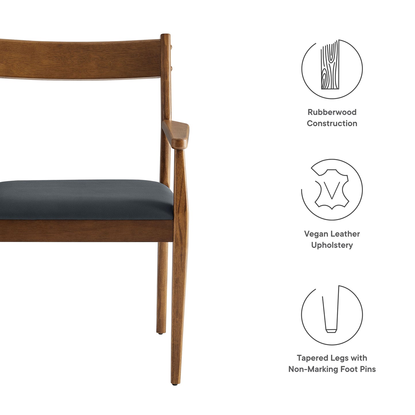 Modway - Solara Vegan Leather Wood Dining Armchairs Set of 2 by Modway  Bar and Dining Dining Chairs Black - EEI-6915-WAL-BLK