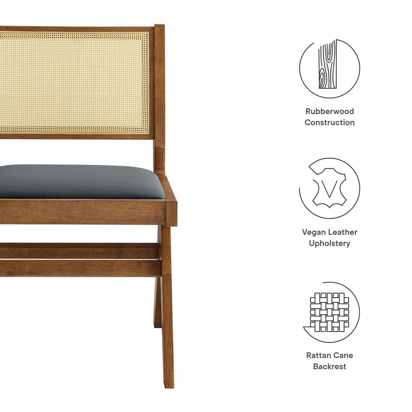 Modway - Thera Vegan Leather and Cane Dining Side Chairs Set of 2 by Modway  Bar and Dining Dining Chairs Black - EEI-6920-WAL-BLK