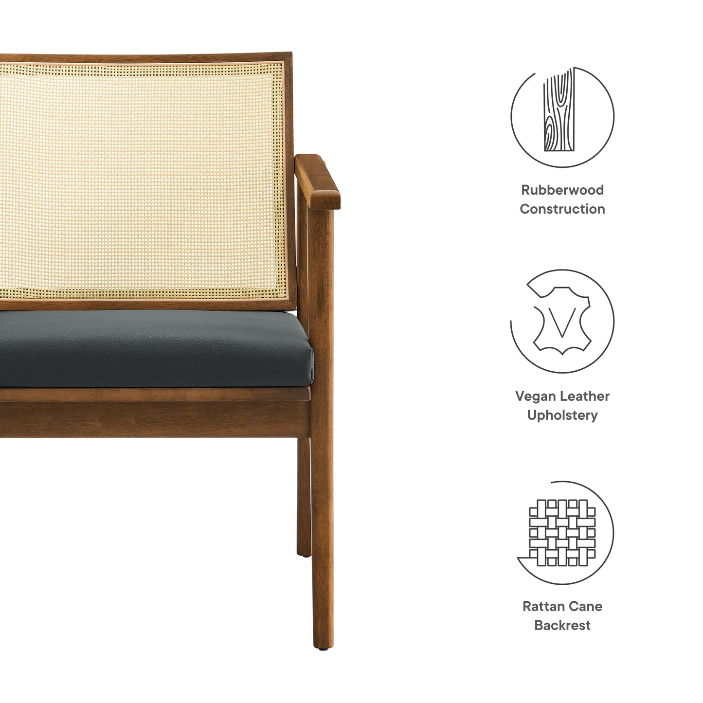 Modway - Thera Vegan Leather and Cane Accent Armchairs Set of 2 by Modway  Living Room Sofas and Armchairs Black - EEI-6921-WAL-BLK