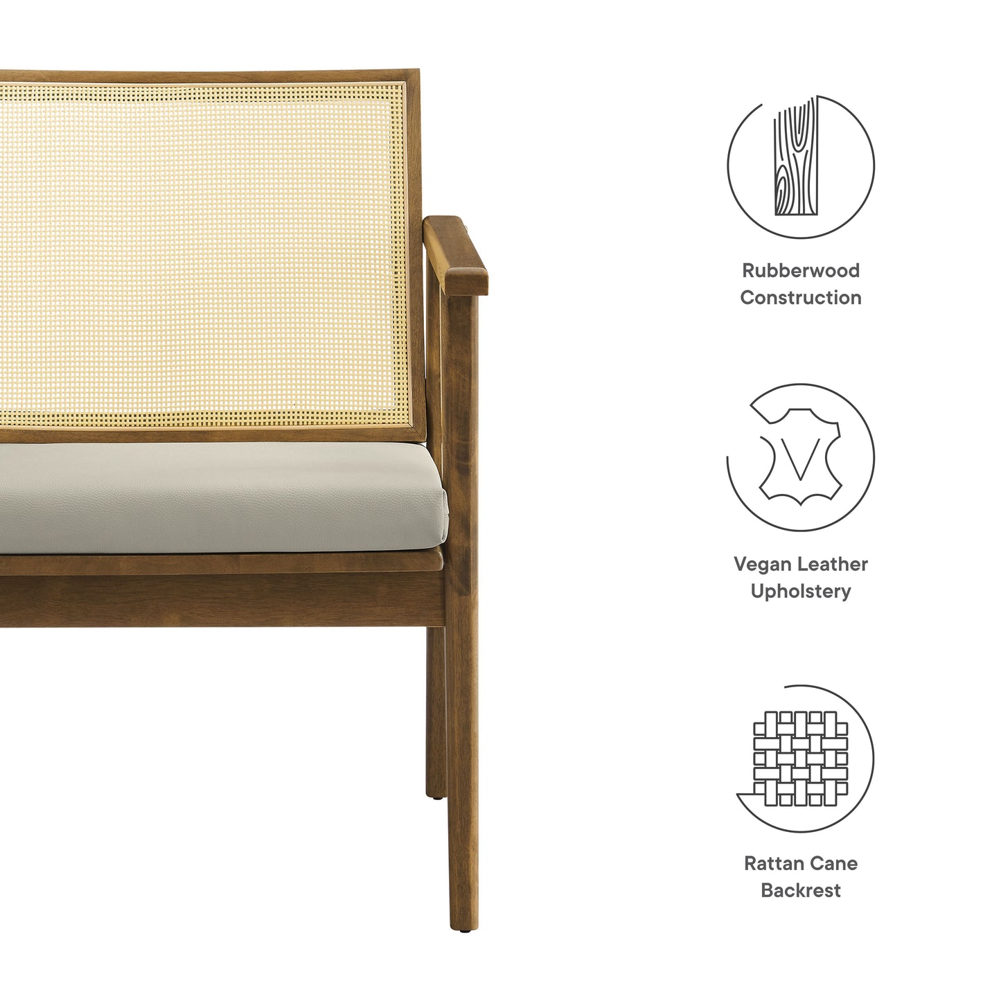 Modway - Thera Vegan Leather and Cane Accent Armchairs Set of 2 by Modway  Living Room Sofas and Armchairs Gray - EEI-6921-WEO-STO