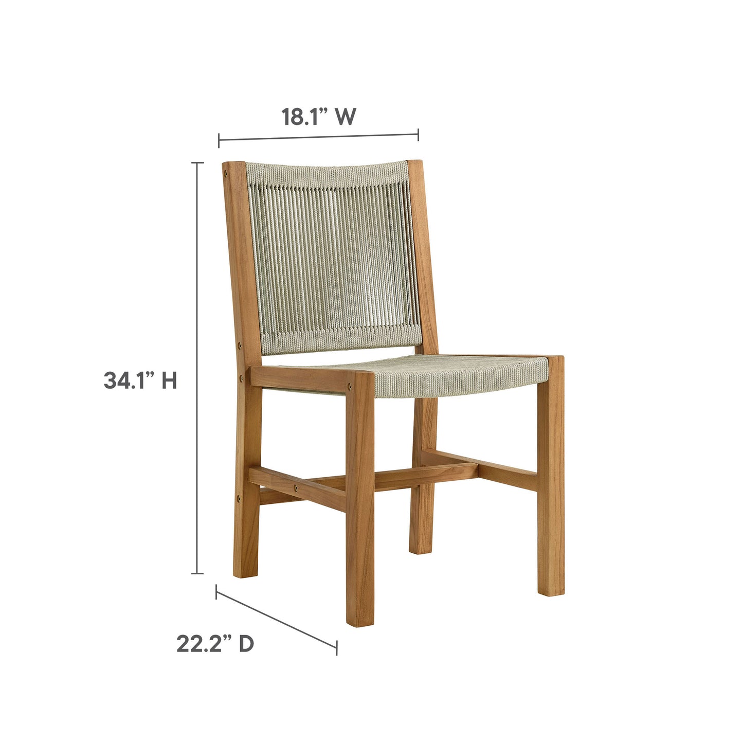 Natural finish wooden dining chair with woven rope back and seat; sturdy square legs, rustic modern style.