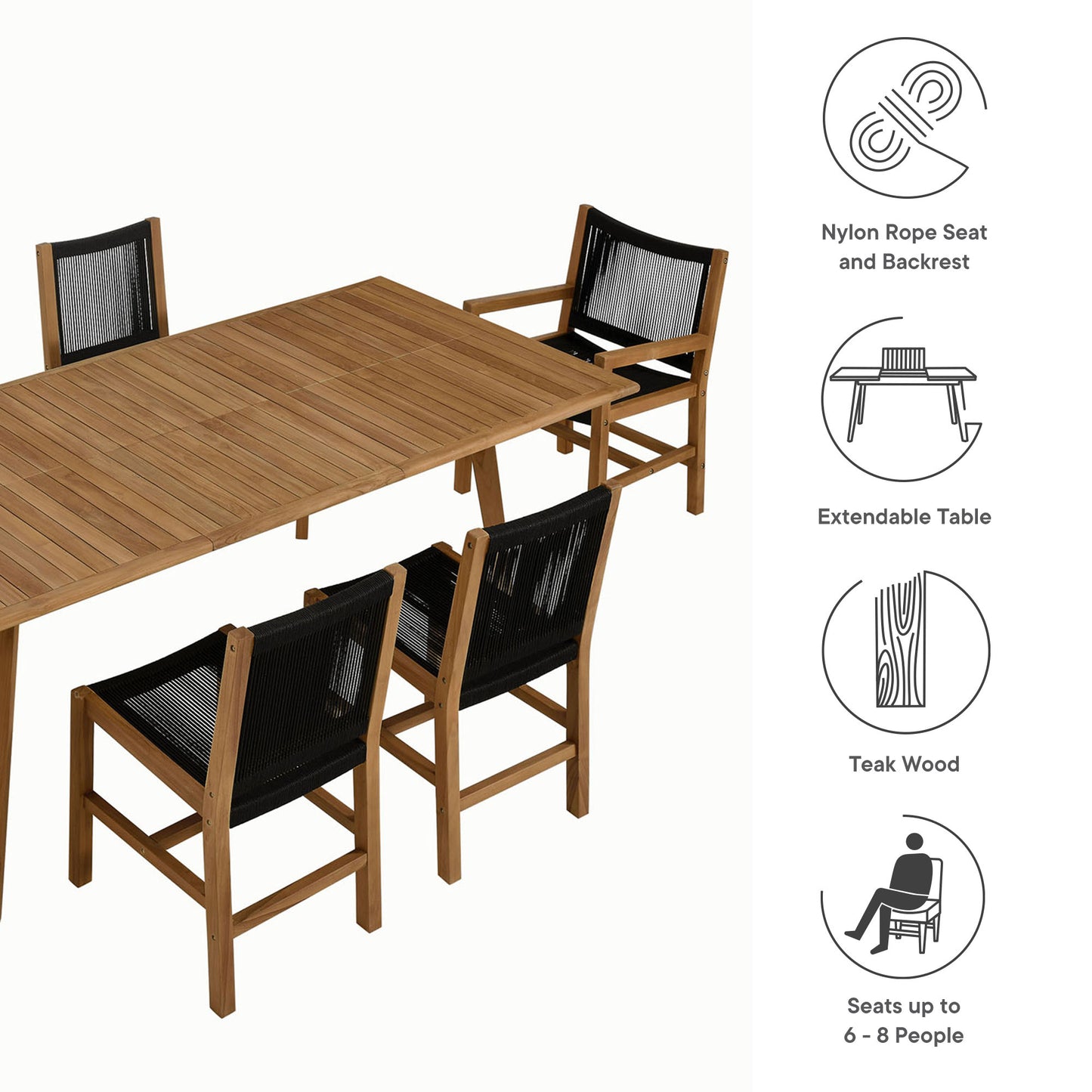 Modway - Vienna 7-Piece Outdoor Patio Teak and Rope Dining Set by Modway  Outdoor Furniture Bar and Dining Black - EEI-6928-NAT-BLK