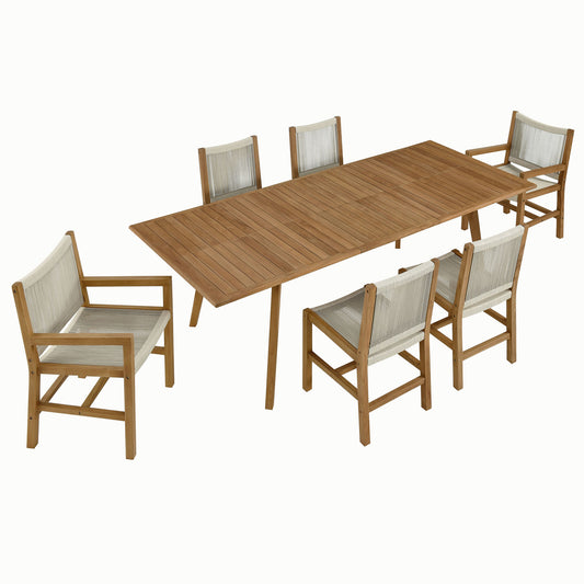 Modway - Vienna 7-Piece Outdoor Patio Teak and Rope Dining Set by Modway  Outdoor Furniture Bar and Dining Brown - EEI-6928-NAT-NAT