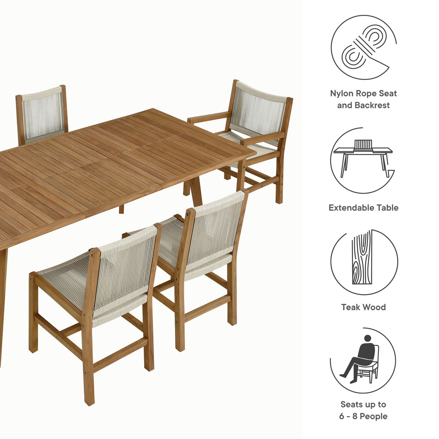 Modway - Vienna 7-Piece Outdoor Patio Teak and Rope Dining Set by Modway  Outdoor Furniture Bar and Dining Brown - EEI-6928-NAT-NAT