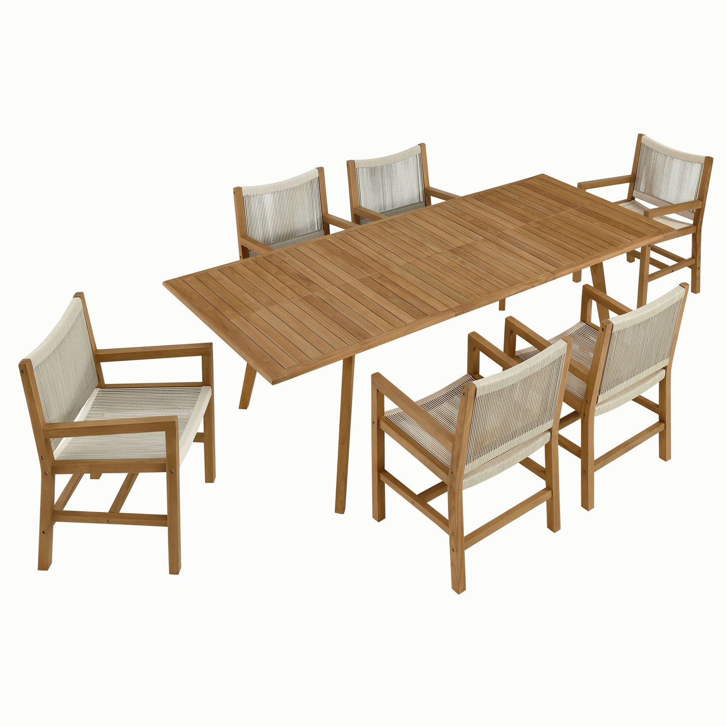 Modway - Vienna 7-Piece Outdoor Patio Teak and Rope Dining Set with Armchairs by Modway  Outdoor Furniture Bar and Dining Brown - EEI-6929-NAT-NAT