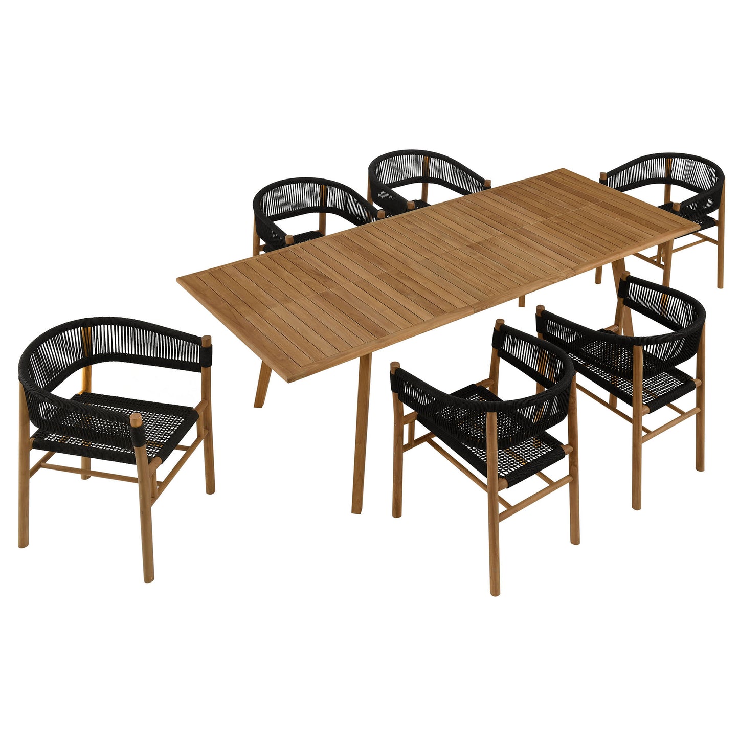 Modway - Vienna 7-Piece Outdoor Patio Teak and Rope Dining Set with Curved-Back Armchairs by Modway  Outdoor Furniture Bar and Dining Black - EEI-6930-NAT-BLK