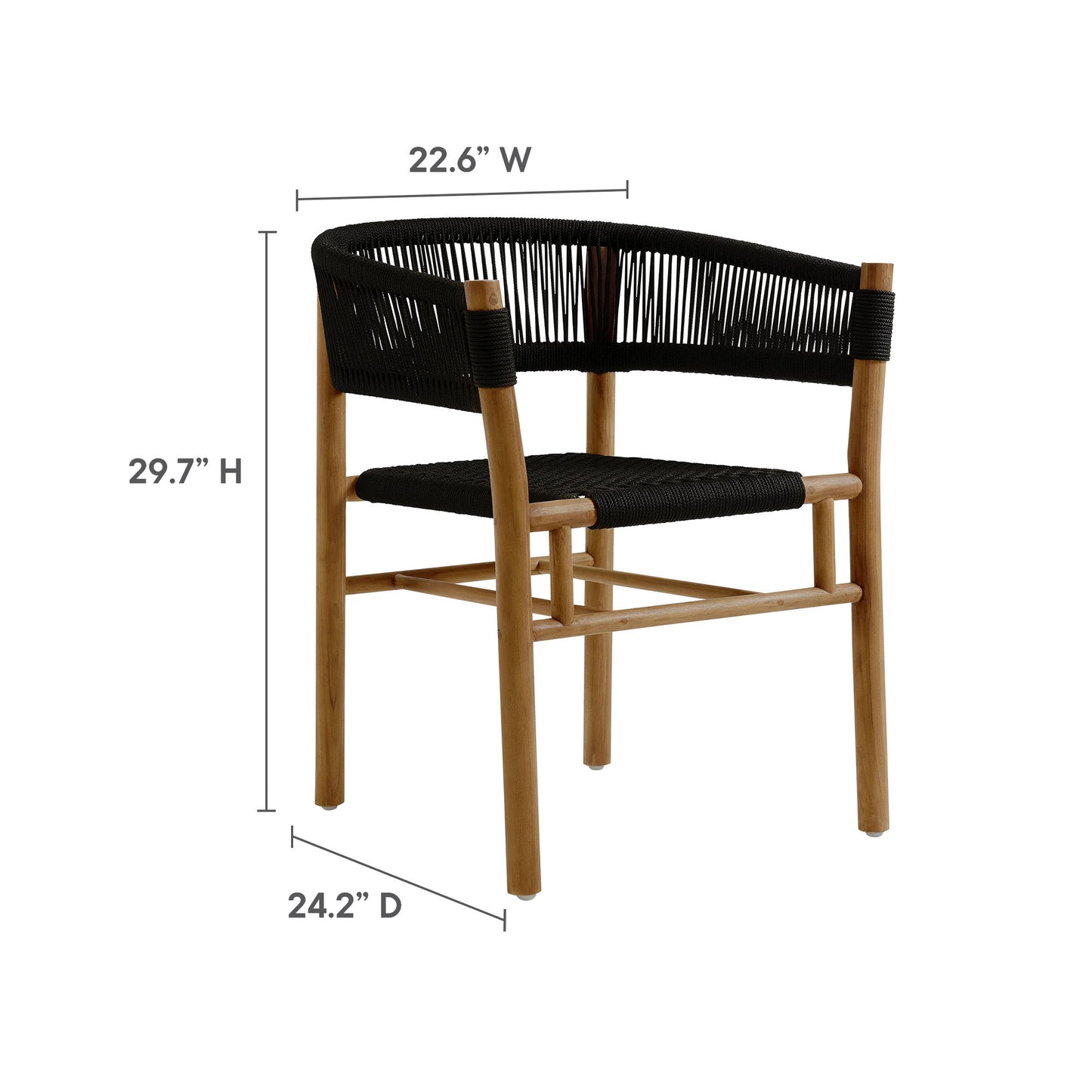Modway - Vienna 7-Piece Outdoor Patio Teak and Rope Dining Set with Curved-Back Armchairs by Modway  Outdoor Furniture Bar and Dining Black - EEI-6930-NAT-BLK