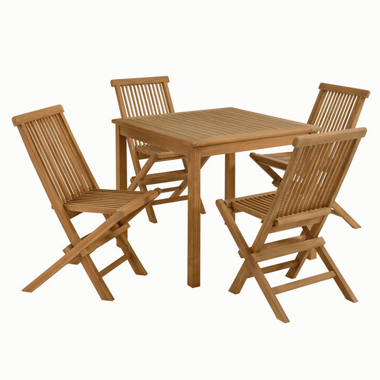 Modway - Vienna 5-Piece Outdoor Patio Teak Wood Dining Set with Folding Chairs by Modway  Outdoor Furniture Bar and Dining Brown - EEI-6931-NAT-NAT