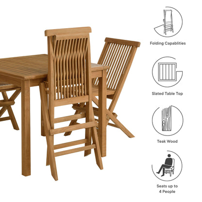 Modway - Vienna 5-Piece Outdoor Patio Teak Wood Dining Set with Folding Chairs by Modway  Outdoor Furniture Bar and Dining Brown - EEI-6931-NAT-NAT
