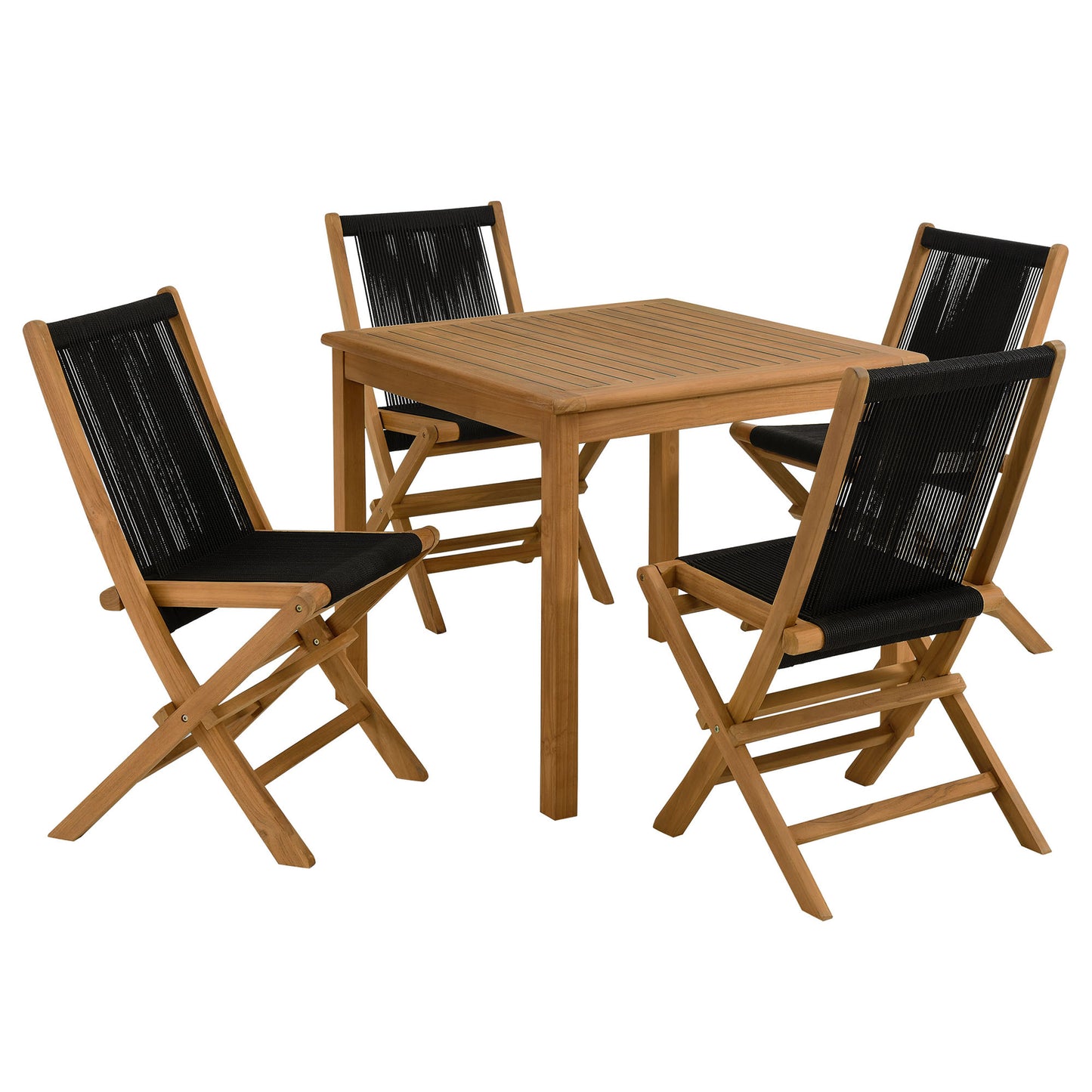Modway - Vienna 5-Piece Outdoor Patio Teak Wood Dining Set with Rope Folding Chairs by Modway  Outdoor Furniture Bar and Dining Black - EEI-6932-NAT-BLK