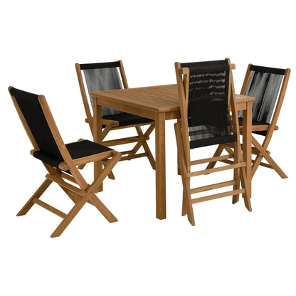 Modway - Vienna 5-Piece Outdoor Patio Teak Wood Dining Set with Rope Folding Chairs by Modway  Outdoor Furniture Bar and Dining Black - EEI-6932-NAT-BLK