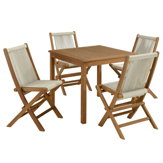 Modway - Vienna 5-Piece Outdoor Patio Teak Wood Dining Set with Rope Folding Chairs by Modway  Outdoor Furniture Bar and Dining Brown - EEI-6932-NAT-NAT