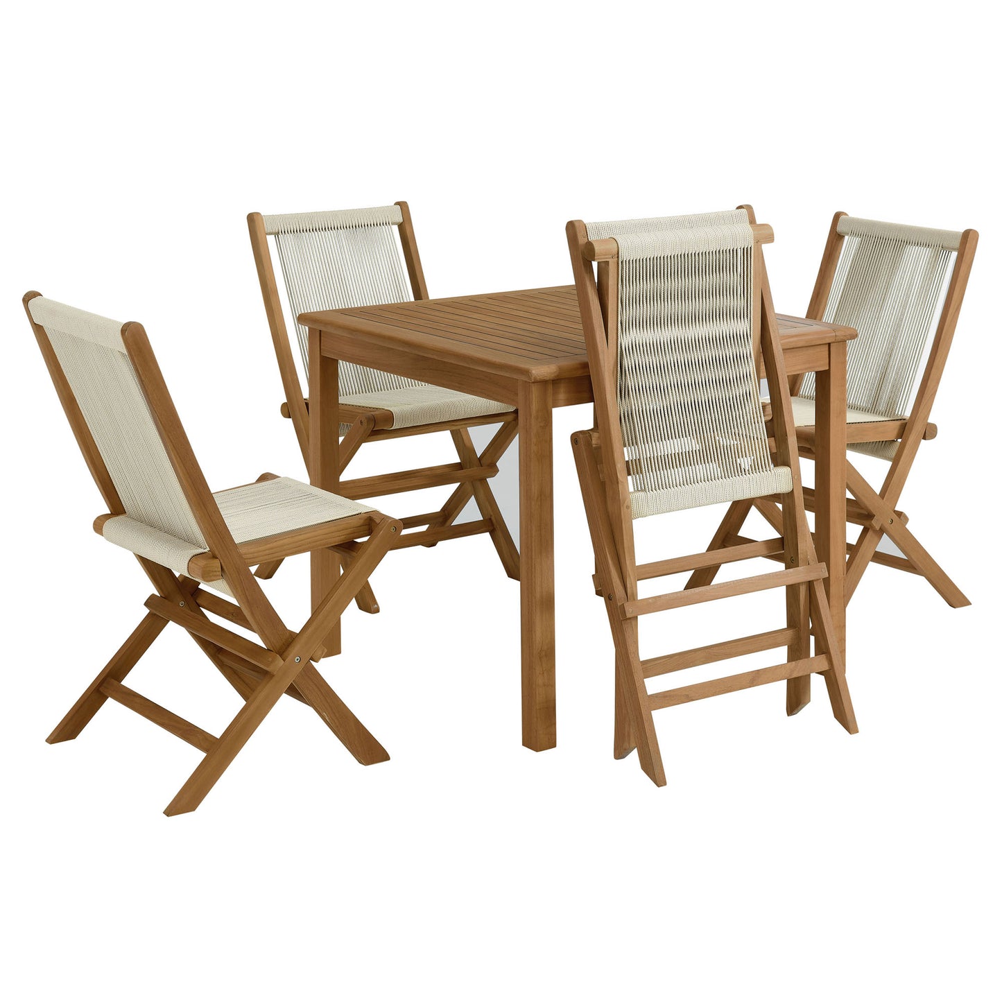 Modway - Vienna 5-Piece Outdoor Patio Teak Wood Dining Set with Rope Folding Chairs by Modway  Outdoor Furniture Bar and Dining Brown - EEI-6932-NAT-NAT