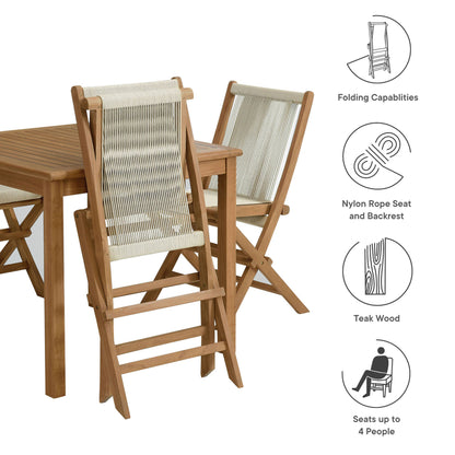 Modway - Vienna 5-Piece Outdoor Patio Teak Wood Dining Set with Rope Folding Chairs by Modway  Outdoor Furniture Bar and Dining Brown - EEI-6932-NAT-NAT