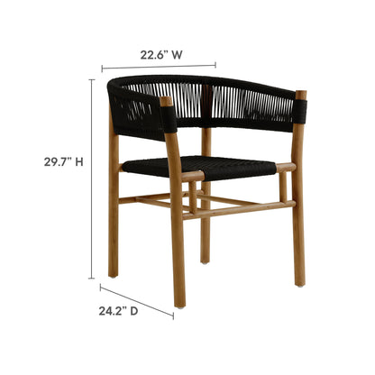 Modway - Vienna 5-Piece Outdoor Patio Teak and Rope Dining Set with Curved-Back Armchairs by Modway  Outdoor Furniture Bar and Dining Black - EEI-6933-NAT-BLK