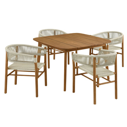 Modway - Vienna 5-Piece Outdoor Patio Teak and Rope Dining Set with Curved-Back Armchairs by Modway  Outdoor Furniture Bar and Dining Brown - EEI-6933-NAT-NAT