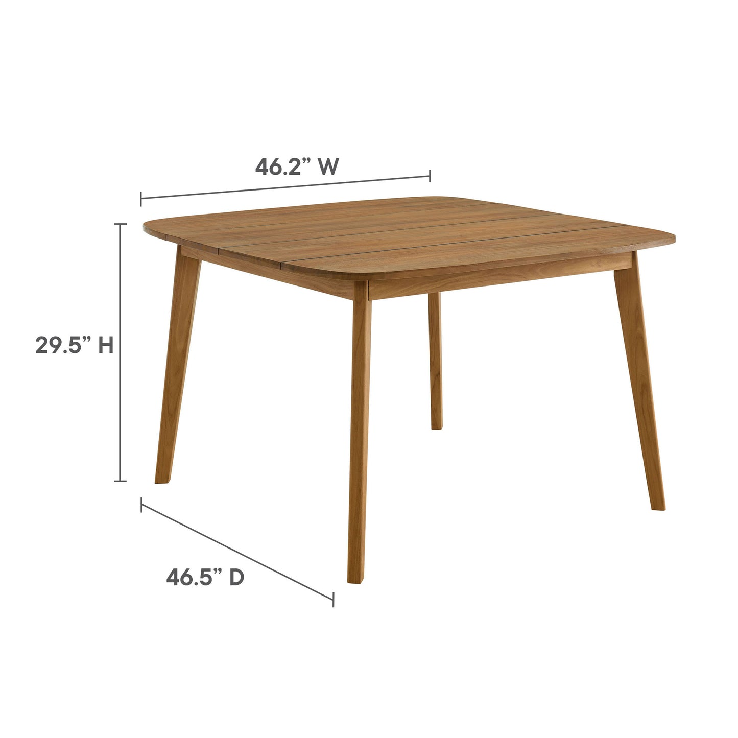 Outdoor 5-piece brown dining set with teak and rope elements; includes table and armless chairs; dimensions 46.2W x 29.5H x 46.5D.