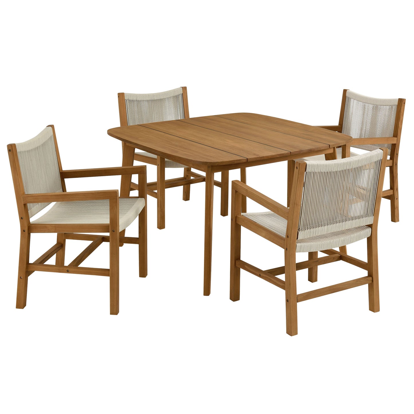 Modway - Vienna 5-Piece Outdoor Patio Teak and Rope Dining Set with Armchairs by Modway  Outdoor Furniture Bar and Dining Brown - EEI-6935-NAT-NAT
