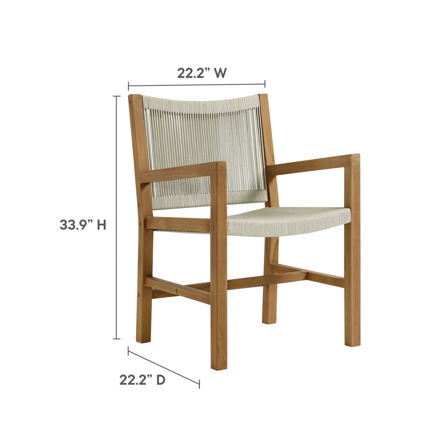 Modway - Vienna 5-Piece Outdoor Patio Teak and Rope Dining Set with Armchairs by Modway  Outdoor Furniture Bar and Dining Brown - EEI-6935-NAT-NAT