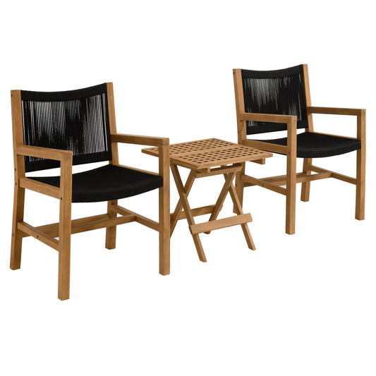 Modway - Vienna 3-Piece Outdoor Patio Teak and Rope Armchairs with Folding Side Table by Modway  Outdoor Furniture Sofa Sectionals Black - EEI-6936-NAT-BLK
