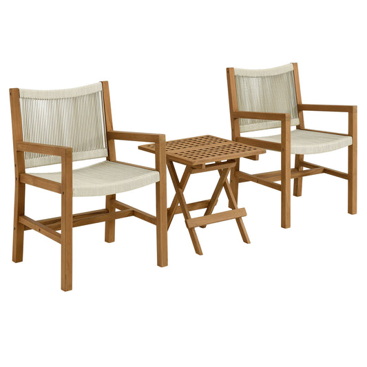 Modway - Vienna 3-Piece Outdoor Patio Teak and Rope Armchairs with Folding Side Table by Modway  Outdoor Furniture Sofa Sectionals Brown - EEI-6936-NAT-NAT