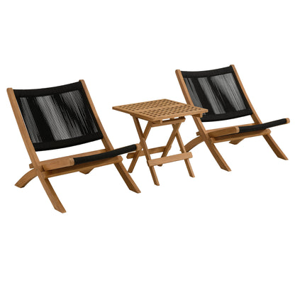 Modway - Vienna 3-Piece Outdoor Patio Teak and Rope Folding Lounge Chairs and Side Table by Modway  Outdoor Furniture Sofa Sectionals Black - EEI-6937-NAT-BLK