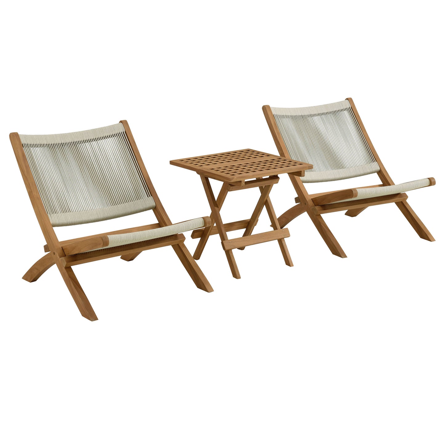 Modway - Vienna 3-Piece Outdoor Patio Teak and Rope Folding Lounge Chairs and Side Table by Modway  Outdoor Furniture Sofa Sectionals Brown - EEI-6937-NAT-NAT