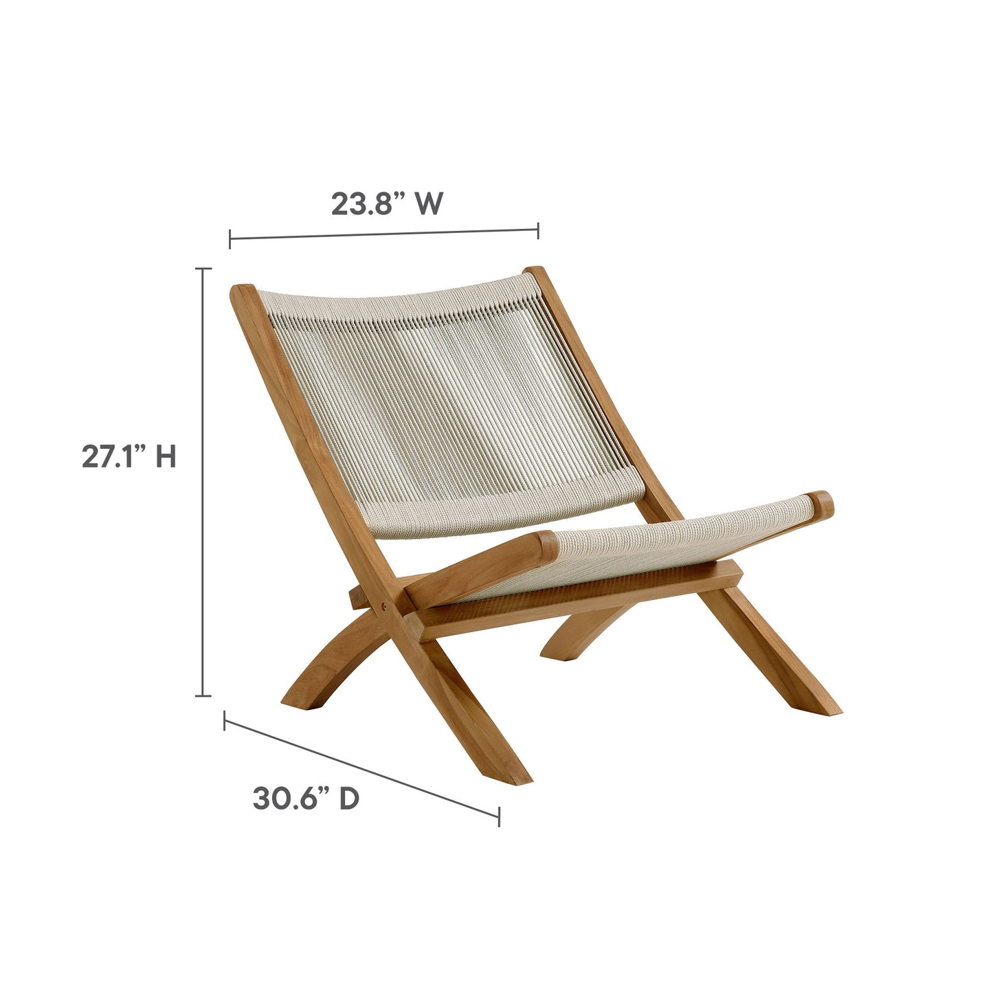Modway - Vienna 3-Piece Outdoor Patio Teak and Rope Folding Lounge Chairs and Side Table by Modway  Outdoor Furniture Sofa Sectionals Brown - EEI-6937-NAT-NAT